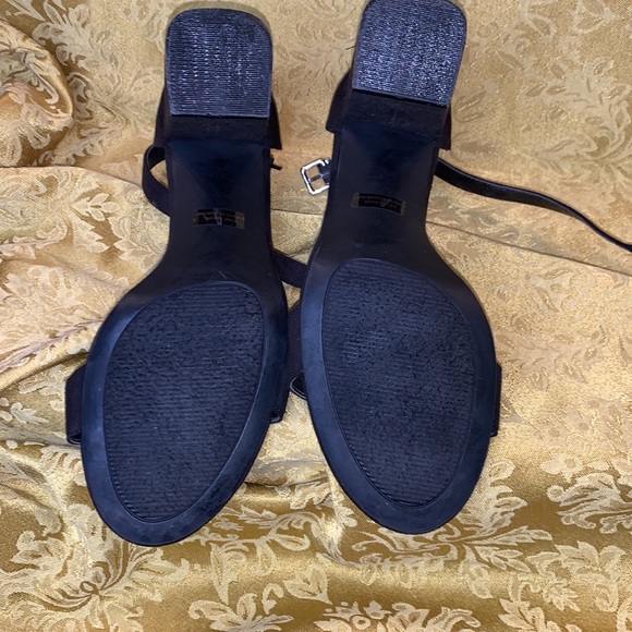 Black open toe ankle strap suede shoes 3 inch block heel for comfort size S 9 - Picture 4 of 8